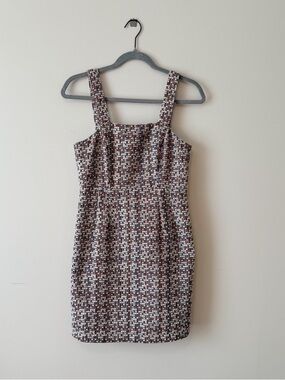 AQUA Boucle Textured Tweed Square-Neck Mini Sheath Dress XS Preppy Twee